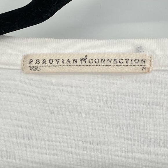 Peruvian Connection Asymmetrical White Tunic Top Medium Lagenlook Coastal - Picture 4 of 10
